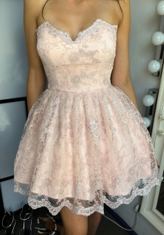 A-Line Sweetheart Short Pearl Pink Lace Homecoming Dress