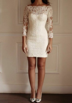 Bodycon Bateau 3/4 Sleeves White Lace Homecoming Dress