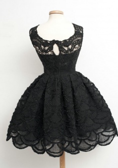 A-Line Scalloped-Edge Sleeveless Vintage Black Lace Homecoming Dress ...