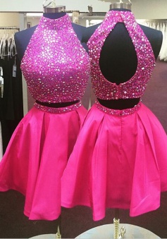 Hot-selling A-line Two-piece Fuchsia Short Homecoming Dress/Party Dress