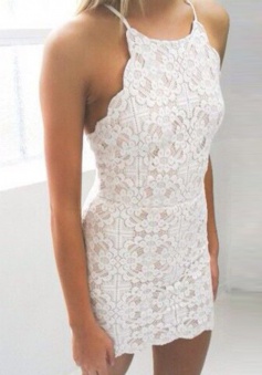 Bodycon Spaghetti Straps Short Ivory Lace Homecoming Cocktail Dress