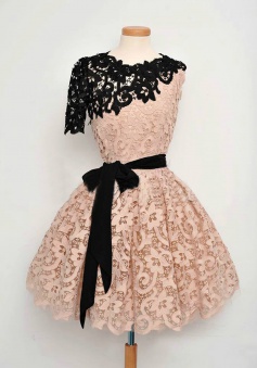 Vintage A-line Black One-shoulder Short Pink Homecoming Dress with Belt