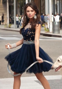 Pretty Bateau Sleeveless Short Navy Blue Homecoming Dress with Appliques Beading