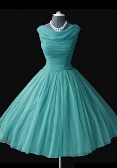 Vintage Cowl Neck Mid-Calf Ball Gown Blue Homecoming Dress with Pleats