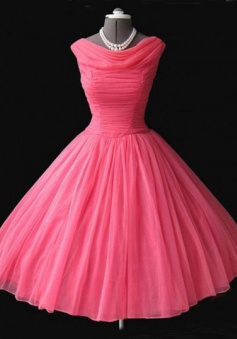 Vintage Cowl Neck Mid-Calf Ball Gown Peach Homecoming Dress with Pleats