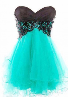 Hot-selling A-line Sweetheart Short Mint Tulle Lace-up Homecoming Prom Dress with Appliques