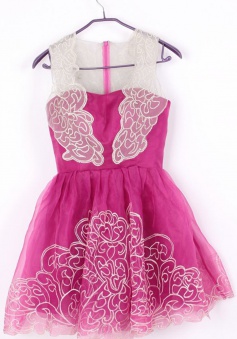 Cute Short Sleeveless Illusion Neck Rose Homecoming Party Dress