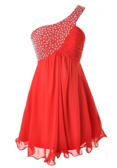 Sweet One Shoulder Short Red Homecoming Dress with Beading Ruched