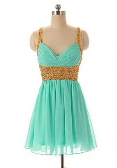 Stunning V-neck Criss-Cross Straps Short Mint Homecoming Dress with Beading