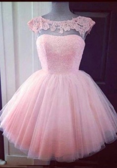 Elegant Bateau Pink Short Tulle Homecoming Dress with Appliques Beading