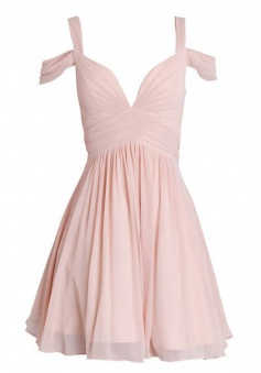 A-Line Straps Short Pearl Pink Chiffon Bridesmaid Dress with Ruched