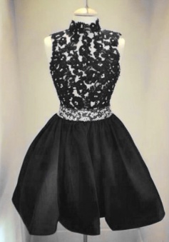 Stunning High-neck Short Black Homecoming/Cocktail Dress with Lace