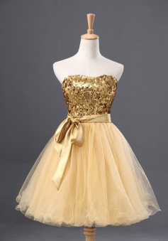 Classic Gold Sparkle Strapless Short Tulle Homecoming/Cocktail Party Dress