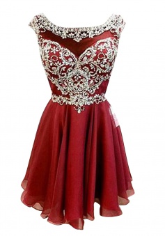 New Arrival Bateau Cap Sleeves Short Wine Homecoming Dress with Beading