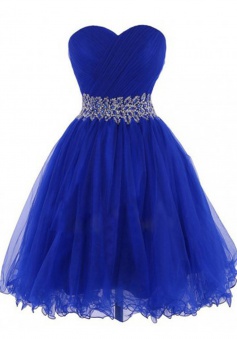 Modern Sweetheart Short Royal Blue Homecoming Dress with Beading Waist Pleats