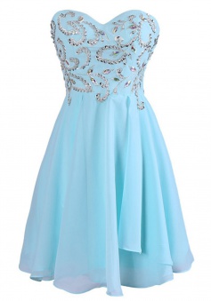 Exquisite Sweetheart Short Chiffon Blue Homecoming Dress with Beading