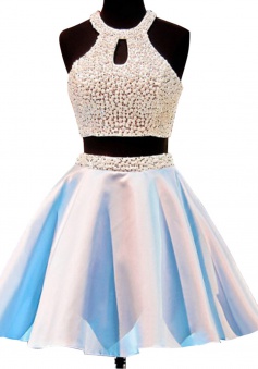 Hot-selling Short Open Back Jewel Sleeveless Homecoming Dess with Pearls