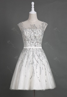 Simple Bateau Cap Sleeves Short White Homecoming Dress with Beading Sash