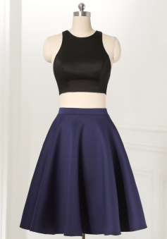 Straight Two Piece Jewel Sleeveless Knee-Length Black Homecoming Dress