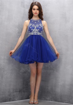 Exquisite Jewel Short Royal Blue Homecoming Dress with Beading Sequins
