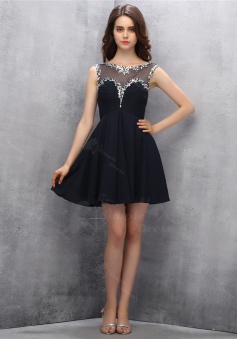 Simple Bateau Open Back Short Black Homecoming Dress with Sequins