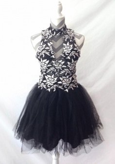 Special High Neck Sleeveless Short Black Homecoming Dress with Appliques