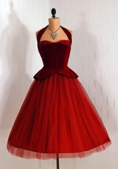 Vintage Halter Sleeveless Mid-Calf Burgundy Homecoming Dress