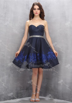 Simple Sweetheart Short Navy Blue Homecoming Dress with Beading Royal Blue Embroidery