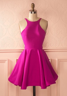 Simple Jewel Sleeveless Short Fuchsia Homecoming Dress Ruched with Backless
