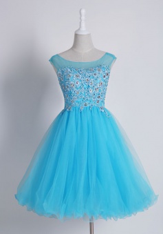 Delicate Bateau Sleeveless Short Homecoming Dress with Appliques Beading