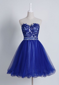 Hot Selling Sweetheart Short Royal Blue Homecoming Dress with Appliques Beading Waist