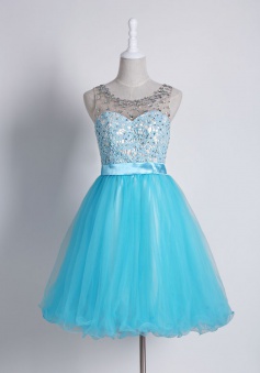 Crispy Jewel Sleeveless Short Homecoming Dress Beading Lace with Sash