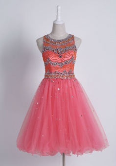 Stunning Jewel Sleeveless Short Watermelon Homecoming Dress with Beading