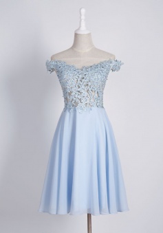 Delicate Off Shoulder Cap Sleeves Short Homecoming Dress with Appliques Beading Illusion Back