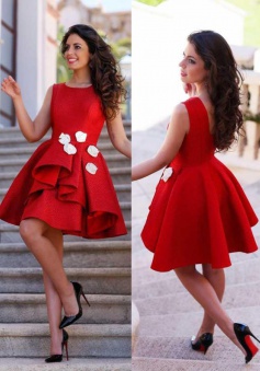 Modern Jewel Sleeveless Short Red Homecoming Dress with Patchwork Ruffles
