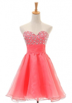 Hot Sale A-line Sweetheart Short Coral Organza Homecoming Dress with Beading