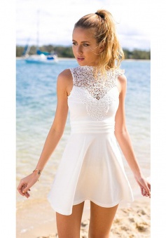 A-Line Jewel Sleeveless Short Open Back White Homecoming Dress with Lace