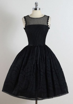 A-Line Crew Knee-Length Sleeveless Black Lace Homcoming Dress