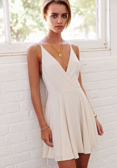 A-Line Deep V-Neck Sleeveless Short Ivory Chiffon Homecoming Dress