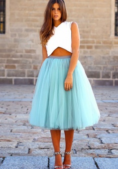 Two-Piece V-Neck Tea-Length Sleeveless Blue Tulle Homecoming Dress