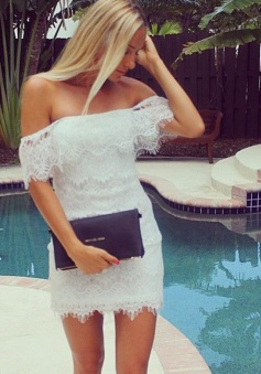 Bodycon Off-the-Shoulder Short White Lace Homecoming Dress