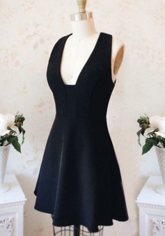 A-Line Square Satin Criss-Cross Straps Little Black Dress