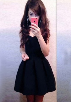 A-Line Scoop Pleated Satin Little Black Dress