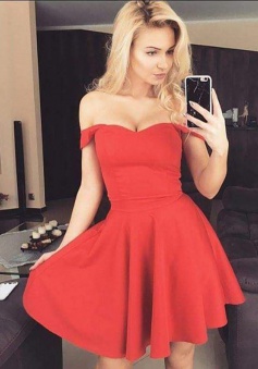 A-Line Off-the-Shoulder Short Red Satin Homecoming Dress