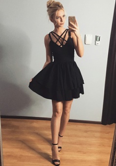 A-Line Straps Polyester Little Black Dress