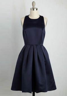 A-Line Round Neck Short Navy Blue Pleated Satin Homecoming Dress 