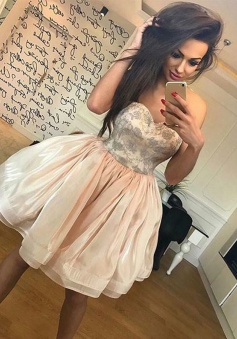 A-Line Sweetheart Light Champagne Organza Homecoming Dress with Lace