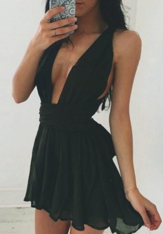 A-Line Chiffon Convertible Top Straps Little Black Dress