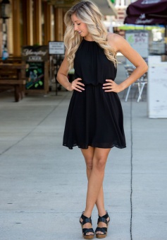 A-Line Jewel Chiffon Little Black Dress