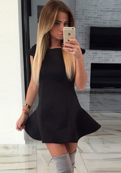 A-Line Bateau Cap Sleeves Little Black Dress Cut Out Back